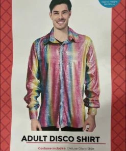 JD Party Mensc Adult 70s Disco Shirt - Rainbow