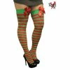Swedia's Christmas & New Year Red And Green Stripe Thigh High Stocking W/Red Bow