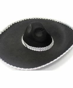 JD Party Sombrero - Black With Silver Rim