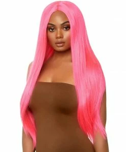 Tomfoolery 33" Long Straight Center Part Wig - Neon Pink