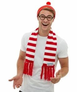 Smiffys Mensc Where's Wally Hat Scarf & Glasses Kit
