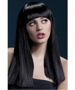 Smiffys Wigsc Black Long Blunt Cut With Fringe Fever Wig - Alexia