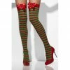 Smiffys Red And Green Striped Opaque Hold Ups