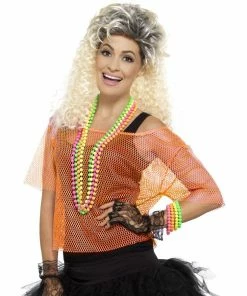 Smiffys 1980's Fishnet Top - Neon Orange