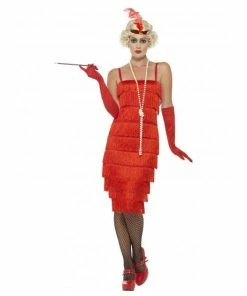 Smiffys Long Flapper Costume - Red Ladiesc