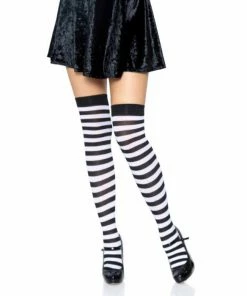 Tomfoolery Black & White Stripe Thigh Highs Hosiery