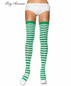 Tomfoolery White And Green Striped Opaque Hold Ups Christmas & New Year