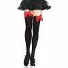 Tomfoolery Hosiery Black Thigh Highs With Red Bow - Leg Avenue