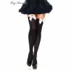 Tomfoolery Black Thigh Highs With White Bow Hosiery