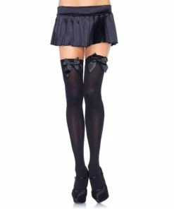 Tomfoolery Black Thigh Highs With Black Bow - Leg Avenue