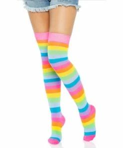 Tomfoolery Leigh Rainbow Acrylic Thigh Highs - Leg Avenue Festival & Pride