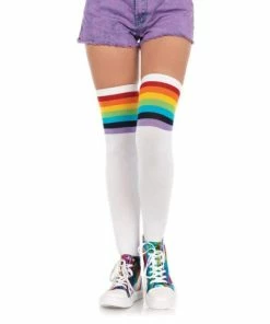 Tomfoolery Over The Rainbow Opaque Thigh Highs - Leg Avenue