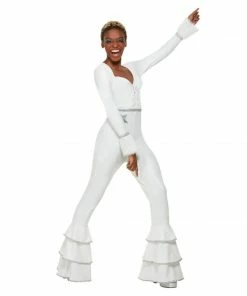 Smiffys 70s Deluxe Glam Jumpsuit Costume - White Ladiesc