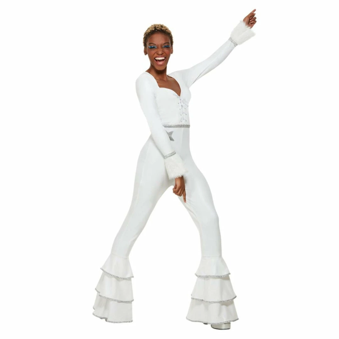 Smiffys 70s Deluxe Glam Jumpsuit Costume - White Ladiesc 3 Smiffys 70s Deluxe Glam Jumpsuit Costume - White Ladiesc