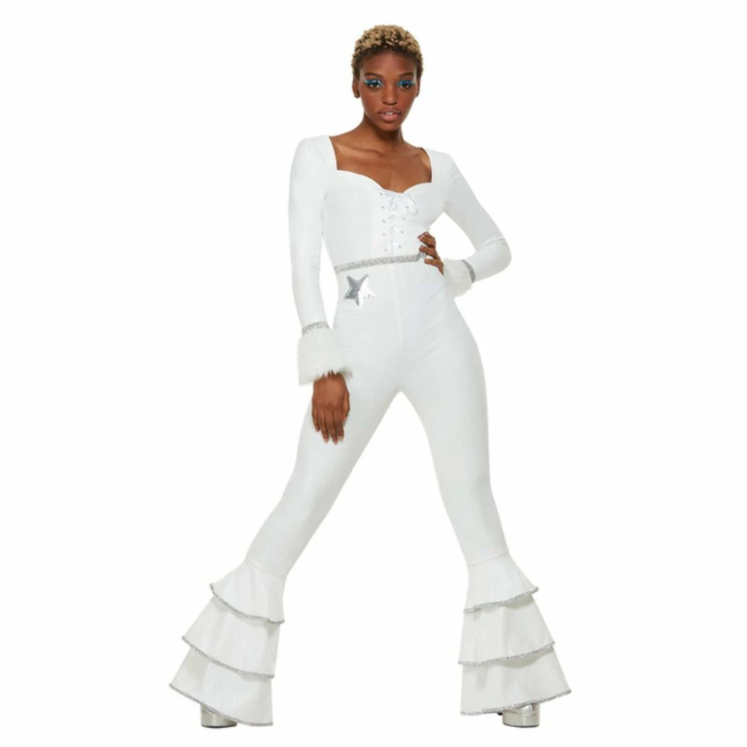 Smiffys 70s Deluxe Glam Jumpsuit Costume - White Ladiesc 4 Smiffys 70s Deluxe Glam Jumpsuit Costume - White Ladiesc