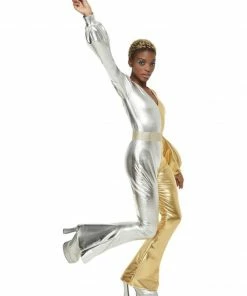 Smiffys 70's Super Chic Gold & Silver Jumpsuit Ladiesc