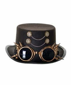Trademart Hats & Headwear Clockwork Steampunk Black Top Hat With Spiky Goggles