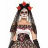 M Distribution Pty Ltd Day Of The Dead Black Veil With Floral Headband Hats & Headwear