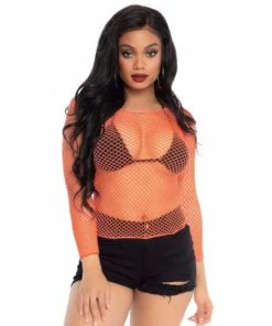 Tomfoolery Orange Net Long Sleeve Shirt Ladiesc