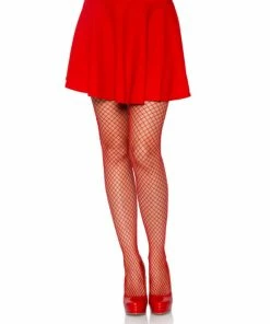 Tomfoolery Hosiery Red Lycra Fishnet Pantyhose - Leg Avenue