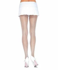 Tomfoolery White Fishnet Backseam Stockings Hosiery