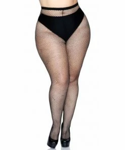 Tomfoolery Black Fishnet Pantyhose With Back Seam Plus Size - Leg Avenue Hosiery