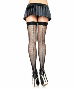 Tomfoolery Black Fishnet Thigh High Stocking With Back Seam Plus Size - Leg Avenue 1920's