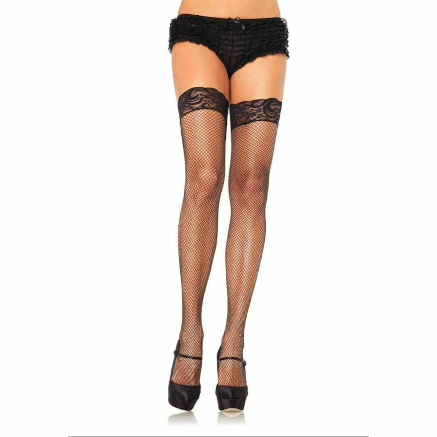 Tomfoolery Hosiery Black Queen Size Stay Up Lycra Fishnet With Lace Top Thigh High 3 Tomfoolery Hosiery Black Queen Size Stay Up Lycra Fishnet With Lace Top Thigh High