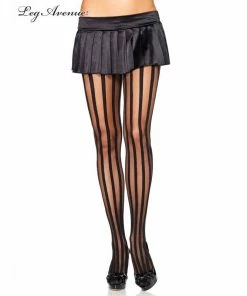 Tomfoolery Circus & Clowns Black Sheer Stocking With Opaque Vertical Stripes