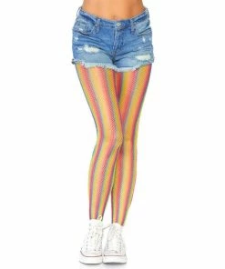 Tomfoolery Rainbow Striped Fishnet Tights - Leg Avenue