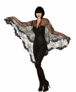 Tomfoolery Ladiesc Bat & Spiderweb Lace Halloween Poncho - Dr Toms