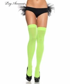 Tomfoolery Neon Green Opaque Thigh Highs - Leg Avenue