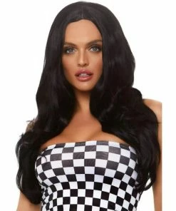Tomfoolery 27" Long Wavy Centre Part Black Costume Wig - Leg Avenue Wigsc