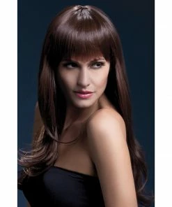 Smiffys Wigsc Long Straight Wig With Fringe In Brown - Sienna