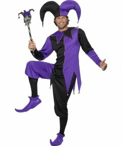 Smiffys Medieval Jester Adult Black & Purple Costume