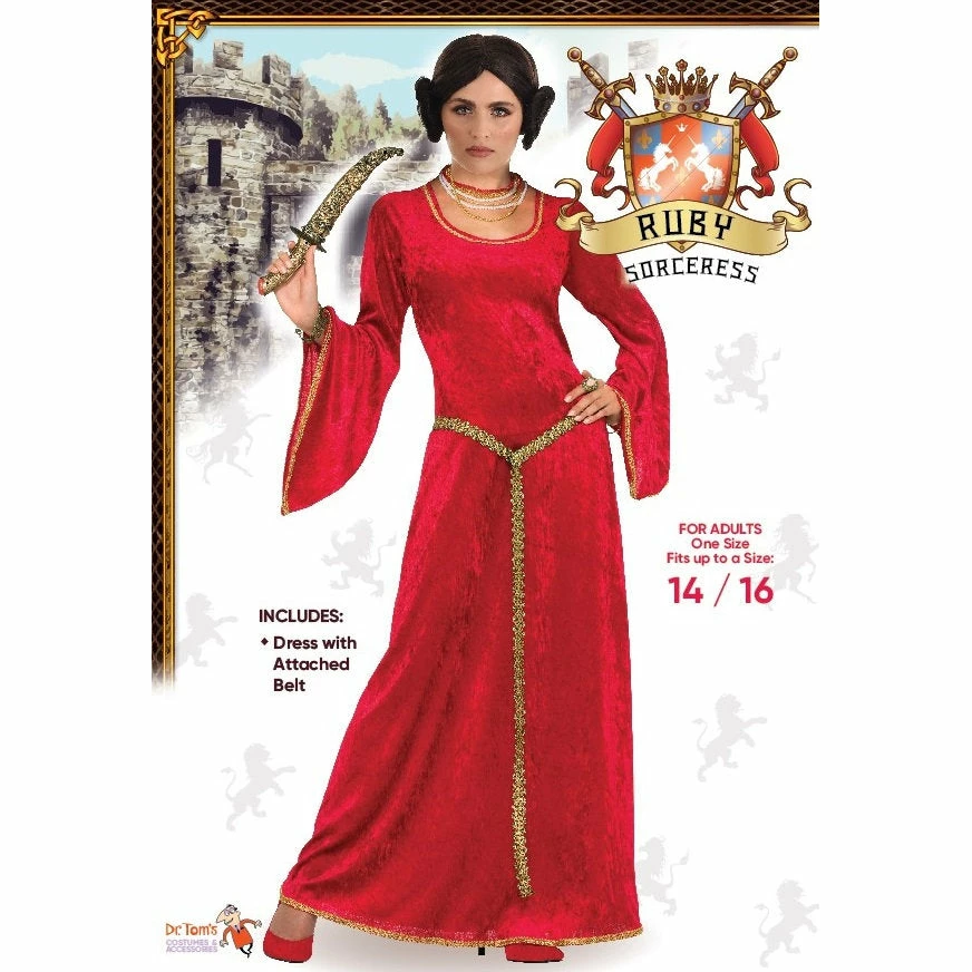 Tomfoolery Ladiesc Red Medieval Sorceress Costume - Dr Toms 3 Tomfoolery Ladiesc Red Medieval Sorceress Costume - Dr Toms
