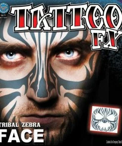 Carnival Products Tinsley FX Full Face Temp Tattoo - Tribal Zebra Face Tattoos