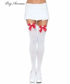 Tomfoolery White Thigh Highs With Red Bow Oktoberfest