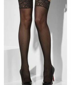 Smiffys Black Lace Tops Fishnet Hold Ups