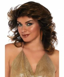 Tomfoolery 1970's Farrah Brown Feathered Wig