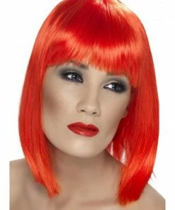 Smiffys Wigsc Short Neon Red Blunt Glam Wig