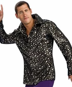Rubie's Deerfield 70s Disco Shirt - Silver Stars - Adult Mensc