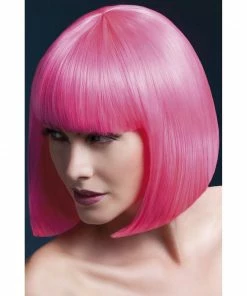 Smiffys Neon Pink Bob Fever Wig - Elise