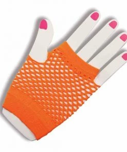 Forum Novelties 1980's Fingerless Fishnet Short Gloves - Green, Orange, Pink & Black