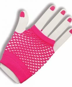 Forum Novelties 1980's Fingerless Fishnet Short Gloves - Green, Orange, Pink & Black 8 Forum Novelties 1980's Fingerless Fishnet Short Gloves - Green, Orange, Pink & Black