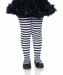 Tomfoolery Girls Stripe Tights Black & White Accessories