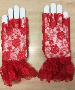 Interalia Group Gloves - Red Lace Fingerless 1980's