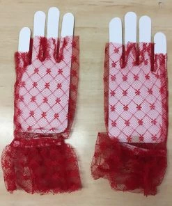 Interalia Group Gloves - Red Lace Fingerless 1980's