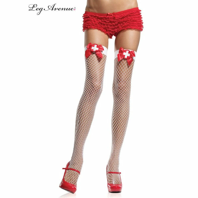 Tomfoolery Occupations & Uniforms Nurse Fishnet Thigh Highs - White/Red 3 Tomfoolery Occupations & Uniforms Nurse Fishnet Thigh Highs - White/Red