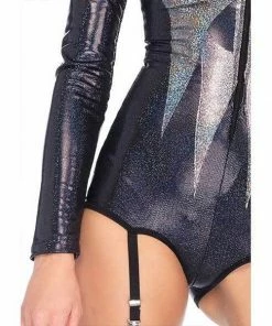 Tomfoolery Ladies Shimmer Iridescent Skull Garter Bodysuit Leg Avenue Ladiesc